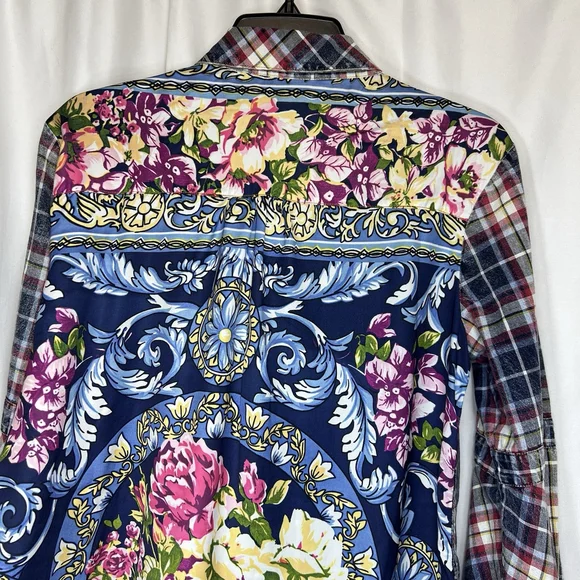 ARATTA Silent Journey Womens Plaid Flannel Button Down Shirt M Boho Western Bell - Picture 5 of 13